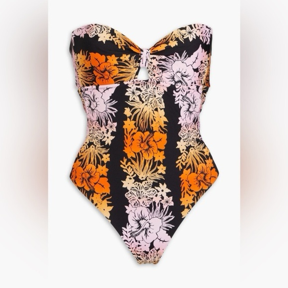 Sandro Floral One Piece Swimsuit - Black, Orange, Pink